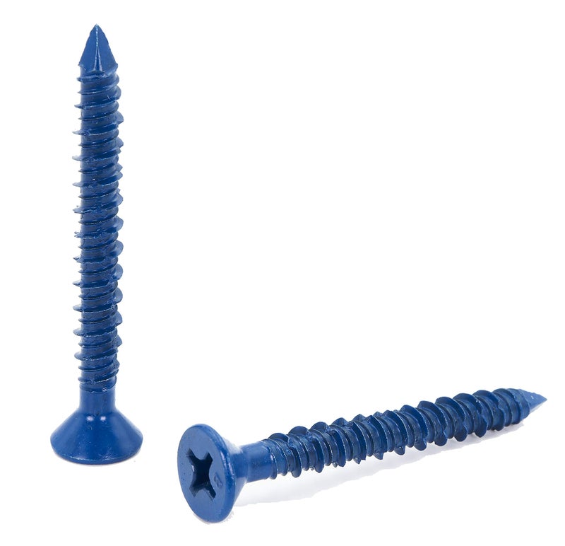 CONFAST 1/4" x 2-1/4" Blue Flat Phillips Concrete Screw Anchor with Drill Bit for Anchoring to Masonry, Block or Brick (100 per Box) - Image 3
